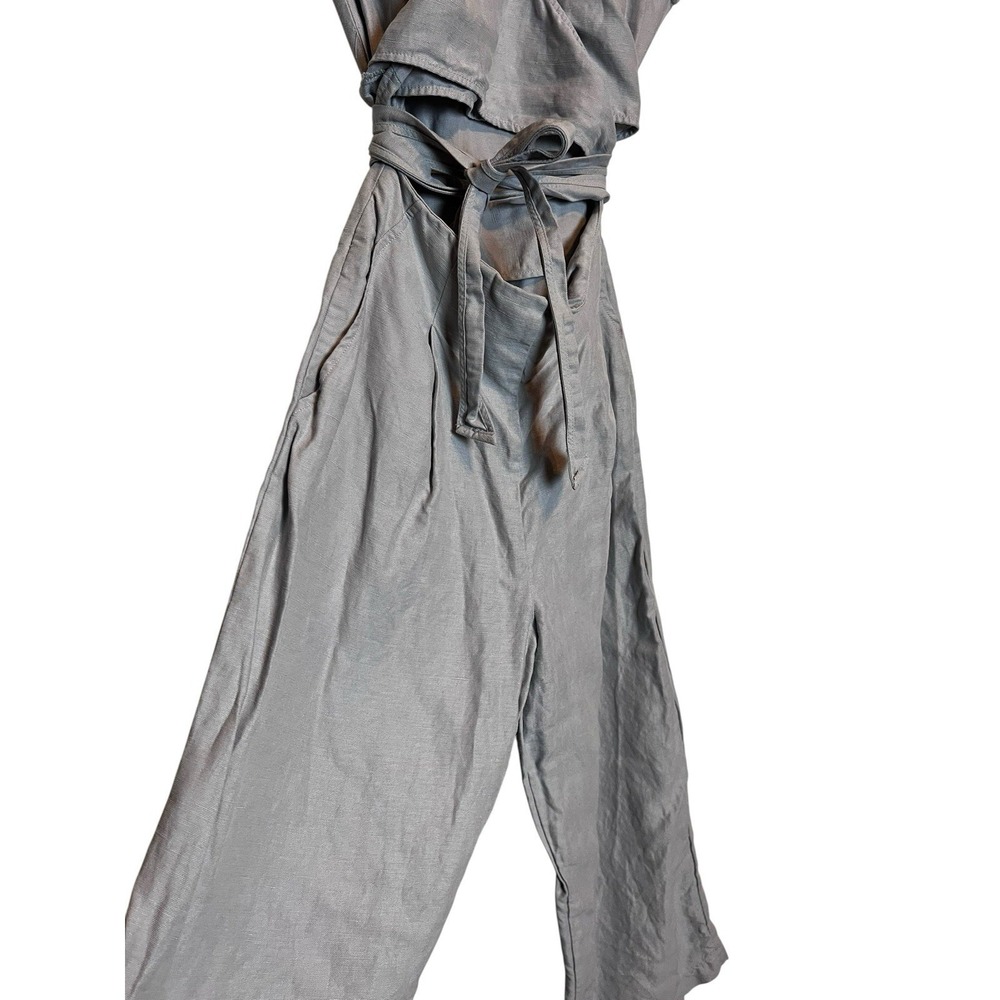 Aritzia Wilfred Brax Jumpsuit 6 Gray Linen Blend Wide Leg Tie Waist - Picture 5 of 7